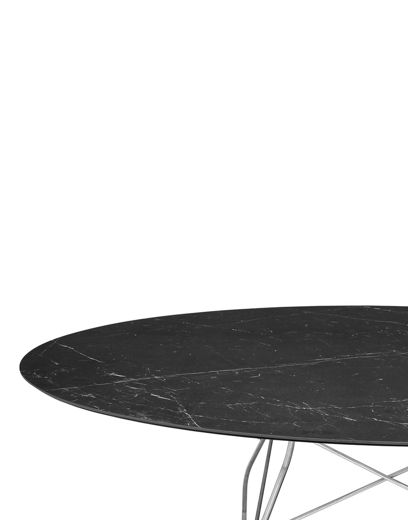 Table Glossy Ovale marbre de Antonio Citterio - Kartell-Bronze ancien-Acier chromé-The Woods Gallery