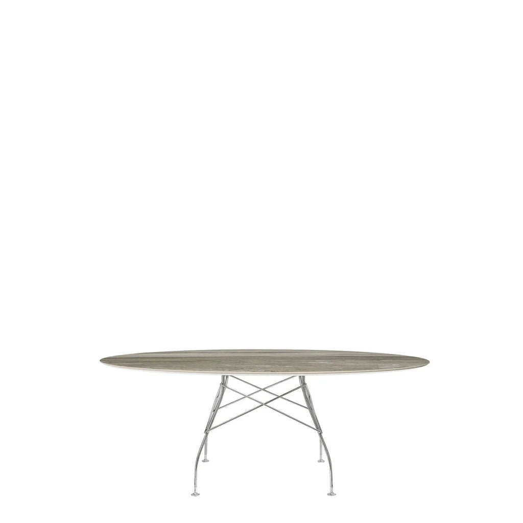 Table Glossy Ovale marbre de Antonio Citterio - Kartell-Bronze ancien-Acier chromé-The Woods Gallery