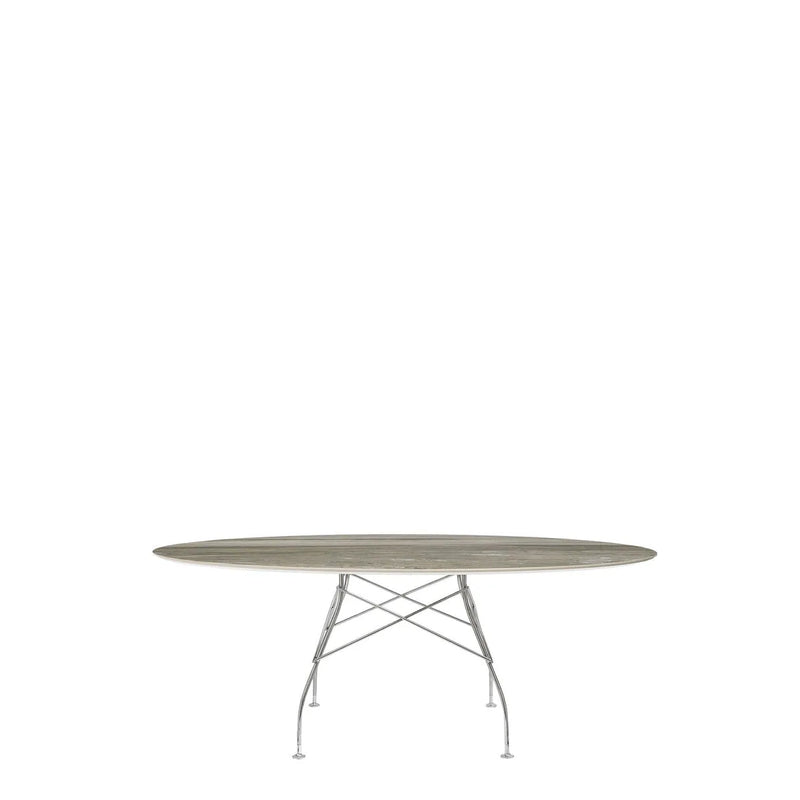 Table Glossy Ovale marbre de Antonio Citterio - Kartell-Bronze ancien-Acier chromé-The Woods Gallery