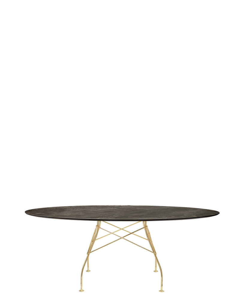 Table Glossy Ovale marbre de Antonio Citterio - Kartell-Bronze ancien-Acier chromé or-The Woods Gallery