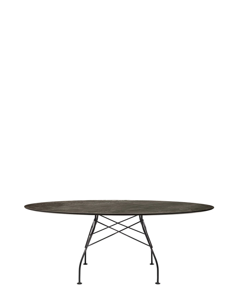 Table Glossy Ovale marbre de Antonio Citterio - Kartell-Bronze ancien-Acier peint noit mat-The Woods Gallery