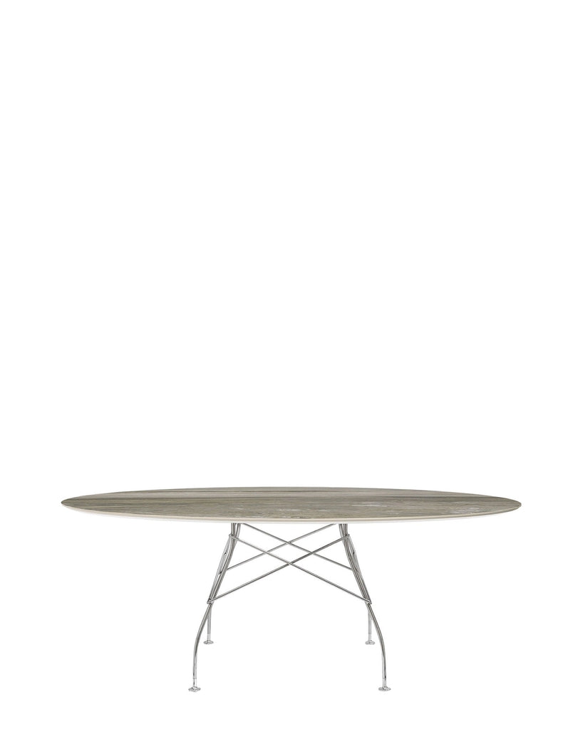 Table Glossy Ovale marbre de Antonio Citterio - Kartell-Gris tropical-Acier chromé-The Woods Gallery