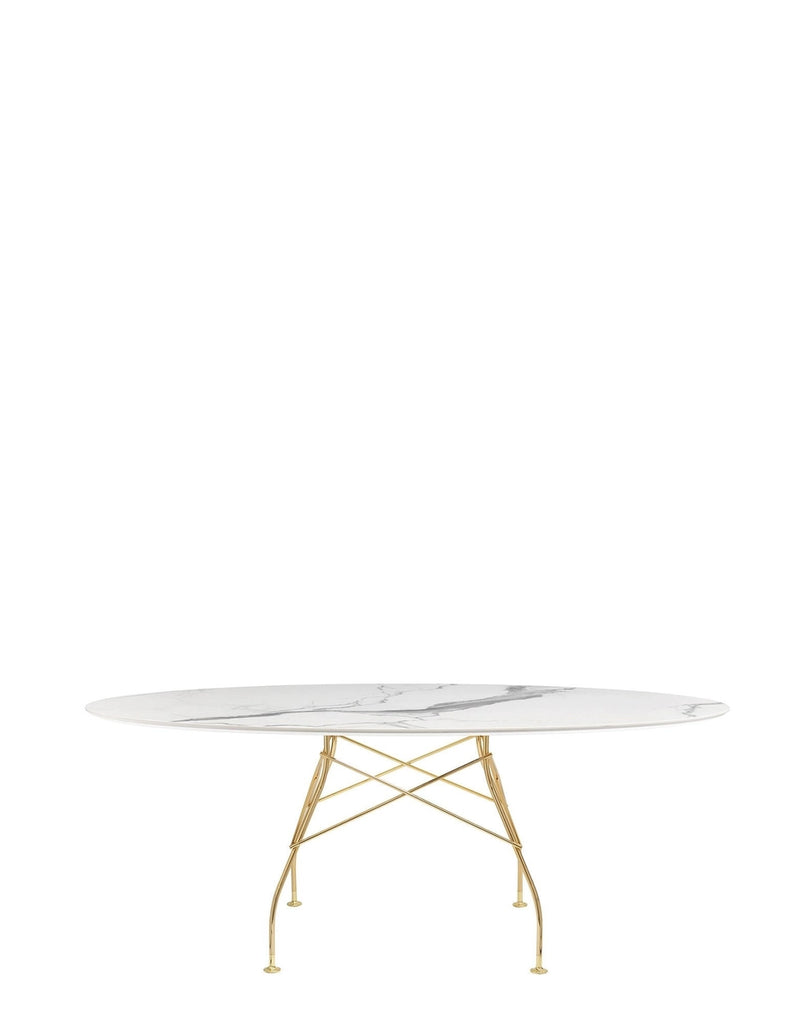 Table Glossy Ovale marbre de Antonio Citterio - Kartell-Gris tropical-Acier chromé or-The Woods Gallery