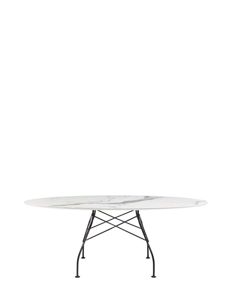 Table Glossy Ovale marbre de Antonio Citterio - Kartell-Marbre blanc-Acier peint noit mat-The Woods Gallery
