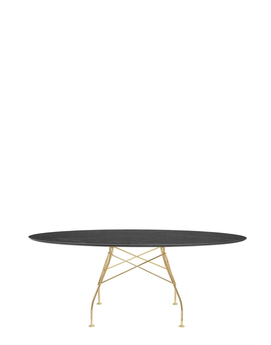 Table Glossy Ovale marbre de Antonio Citterio - Kartell-Marbre noir-Acier chromé or-The Woods Gallery