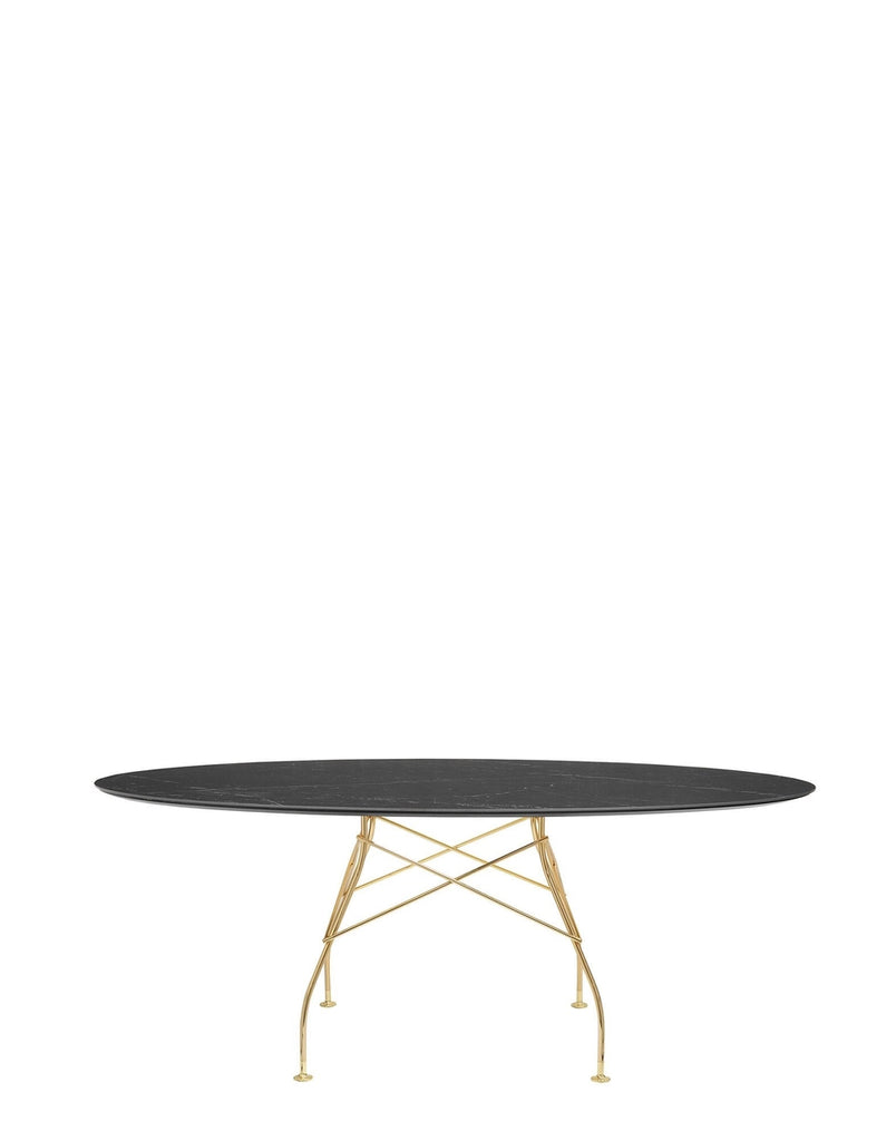 Table Glossy Ovale marbre de Antonio Citterio - Kartell-Marbre noir-Acier chromé or-The Woods Gallery