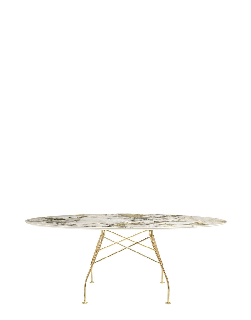 Table Glossy Ovale marbre de Antonio Citterio - Kartell-Nature thundra-Acier chromé or-The Woods Gallery