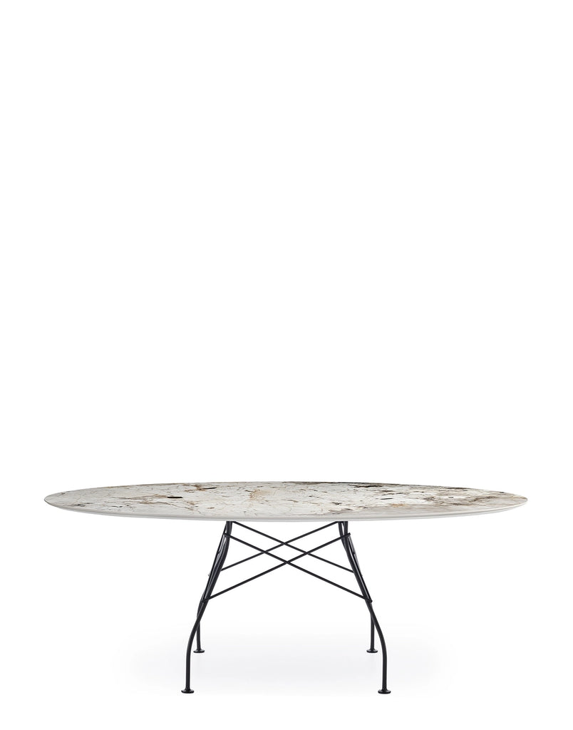 Table Glossy Ovale marbre de Antonio Citterio - Kartell-Nature thundra-Acier peint noit mat-The Woods Gallery