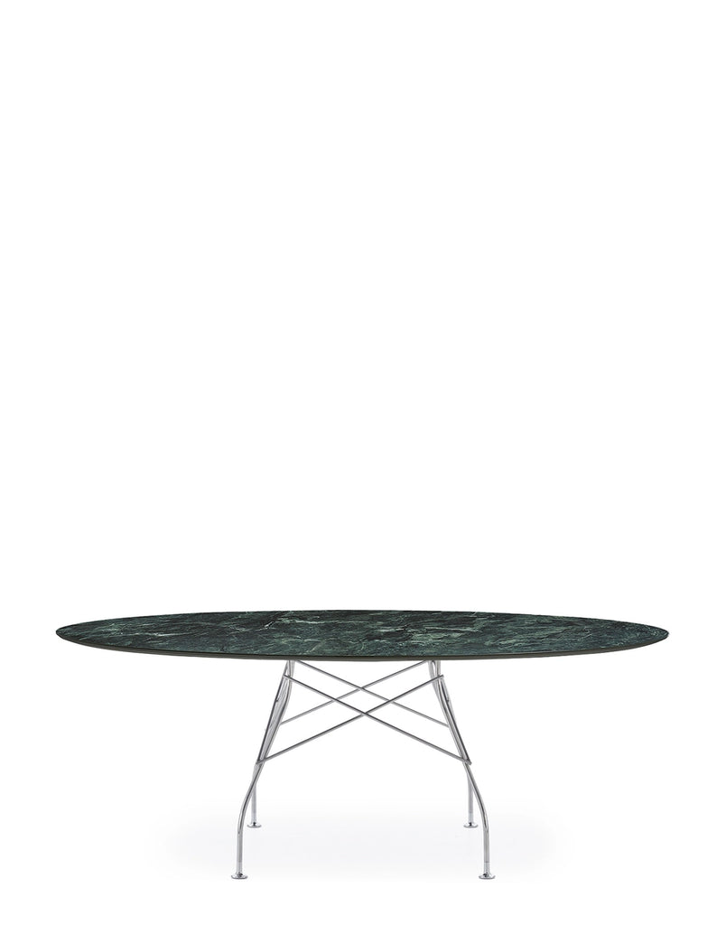 Table Glossy Ovale marbre de Antonio Citterio - Kartell-Vert-Acier chromé-The Woods Gallery