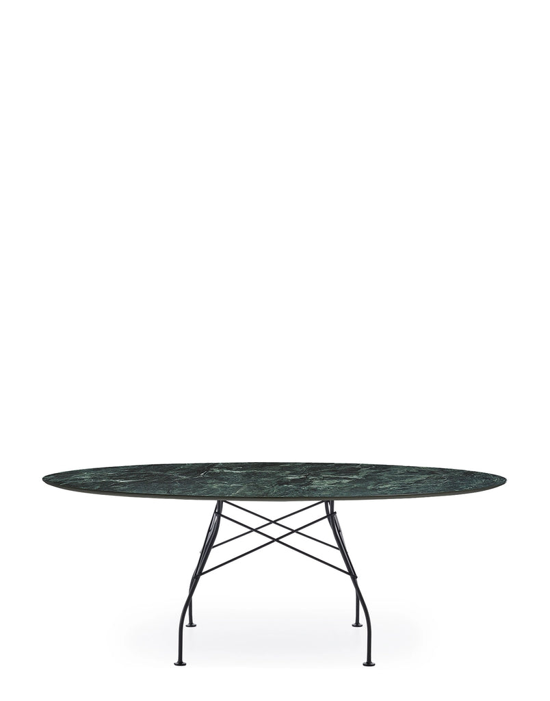 Table Glossy Ovale marbre de Antonio Citterio - Kartell-Vert-Acier peint noit mat-The Woods Gallery