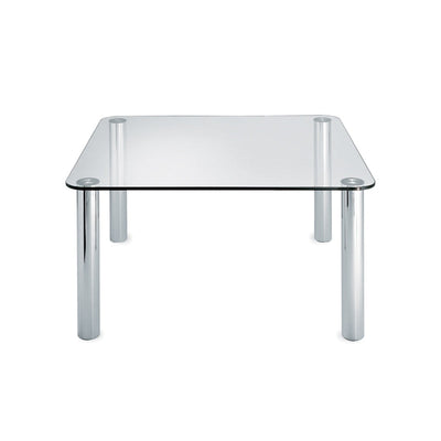 Table Marcuso L 140 cm par Marco Zanuso - Zanotta-vue de face, plateau de verre-The Woods Gallery