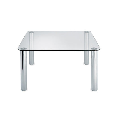 Table Marcuso L 140 cm par Marco Zanuso - Zanotta-vue de face, plateau de verre-The Woods Gallery