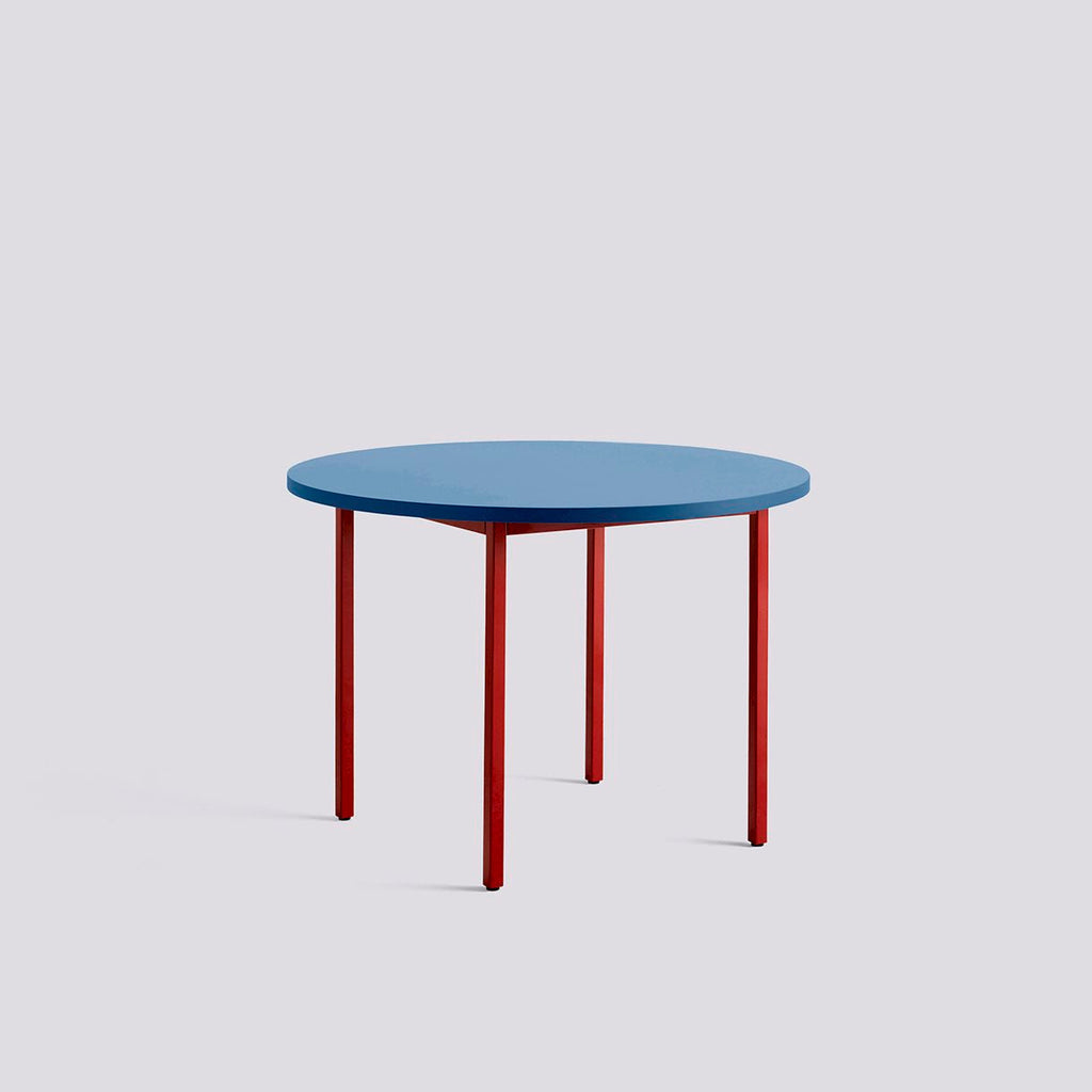Table Ronde Two-Colour par Muller Van Severen - Ø105 - Hay-Bleu Pieds Rouge-The Woods Gallery