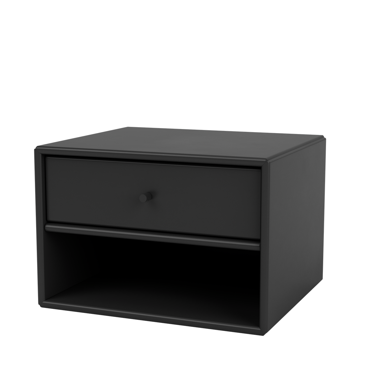 Table de nuit Dash par Peter J. Lassen, laque 05 Black, suspendu au mur, packshot Montana