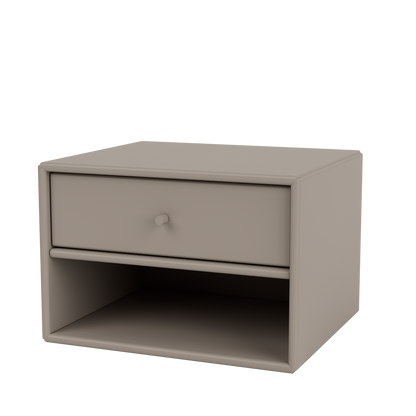 Table de nuit Dash par Peter J. Lassen, laque 141 Truffle, suspendu au mur, packshot Montana