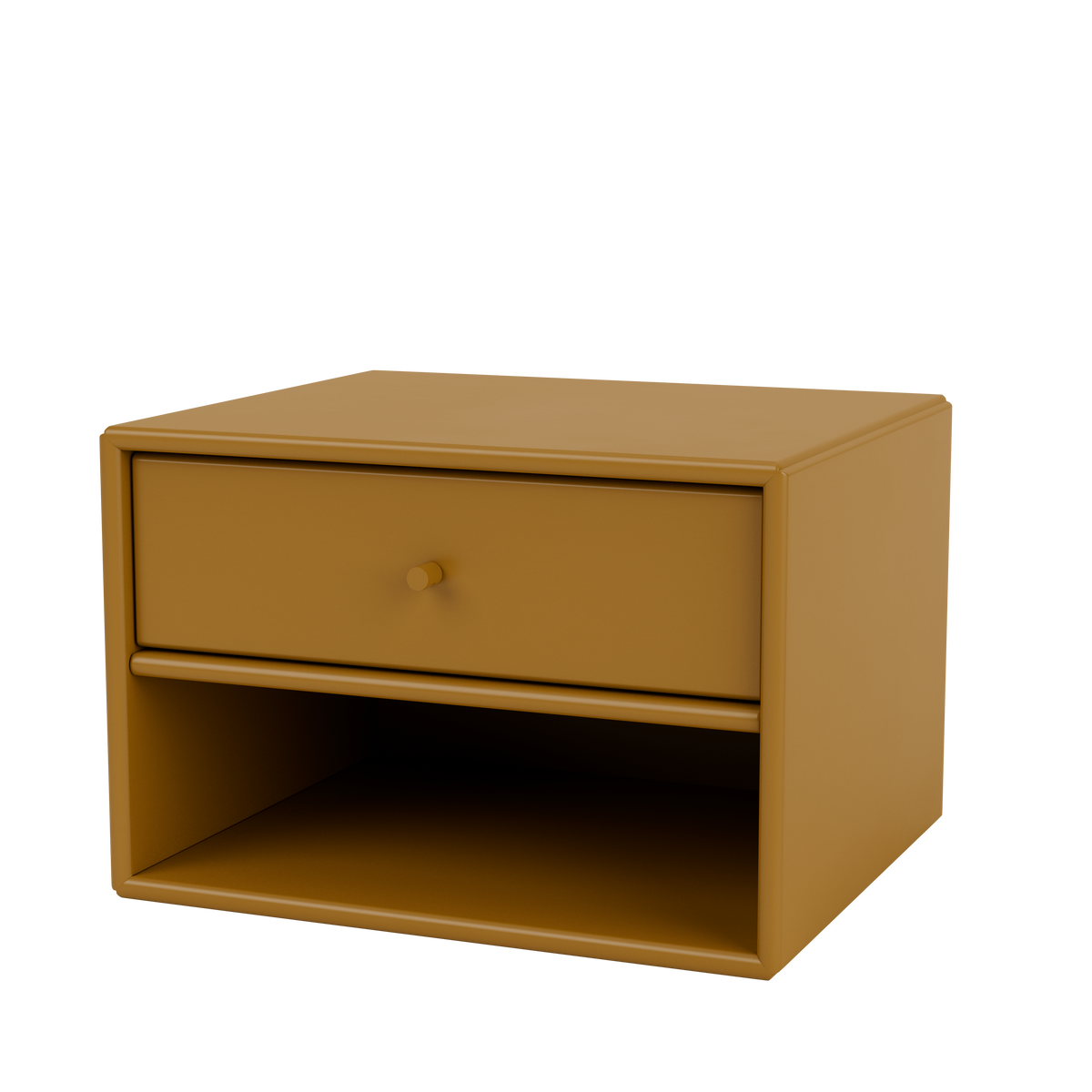 Table de nuit Dash par Peter J. Lassen, laque 142 Amber, suspendu au mur, packshot Montana