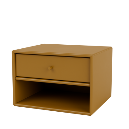 Table de nuit Dash par Peter J. Lassen, laque 142 Amber, suspendu au mur, packshot Montana