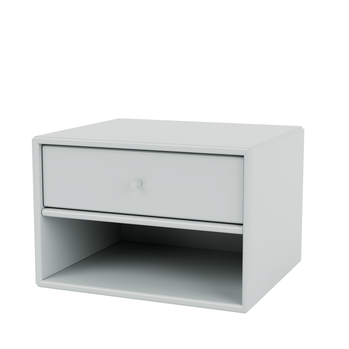 Table de nuit Dash par Peter J. Lassen, laque 156 Oyster, suspendu au mur, packshot Montana