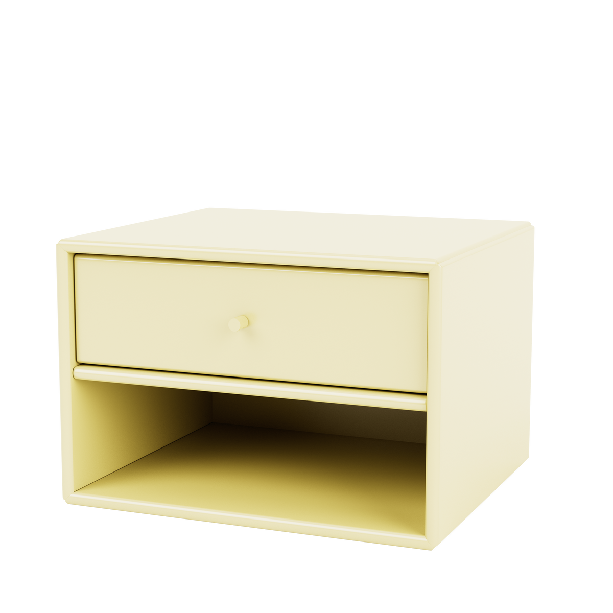 Table de nuit Dash par Peter J. Lassen, laque 159 Camomile, suspendu au mur, packshot Montana