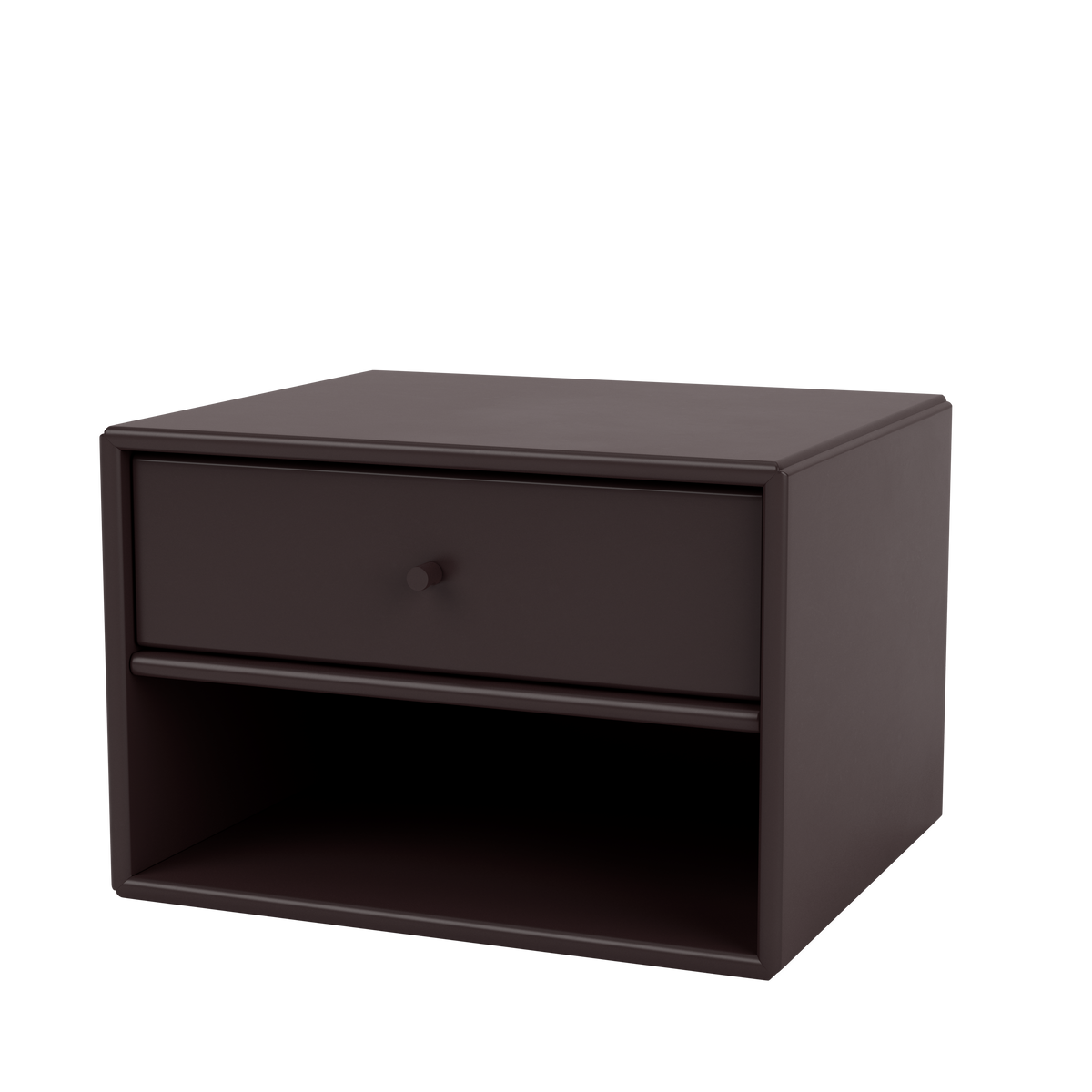Table de nuit Dash par Peter J. Lassen, laque 160 Balsamic, suspendu au mur, packshot Montana