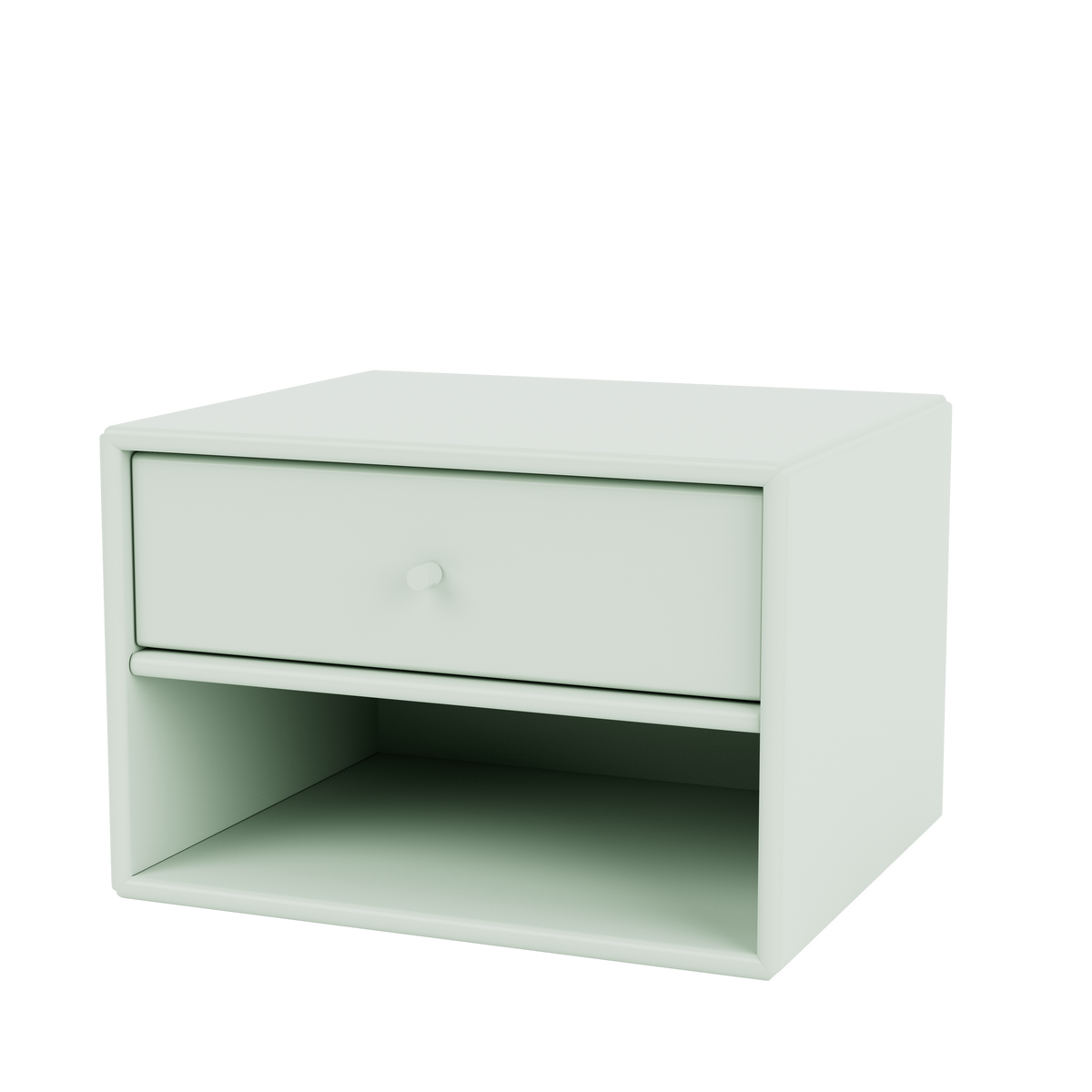 Table de nuit Dash par Peter J. Lassen, laque 161 Mist, suspendu au mur, packshot Montana