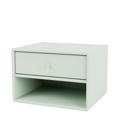 Table de nuit Dash par Peter J. Lassen, laque 161 Mist, suspendu au mur, packshot Montana