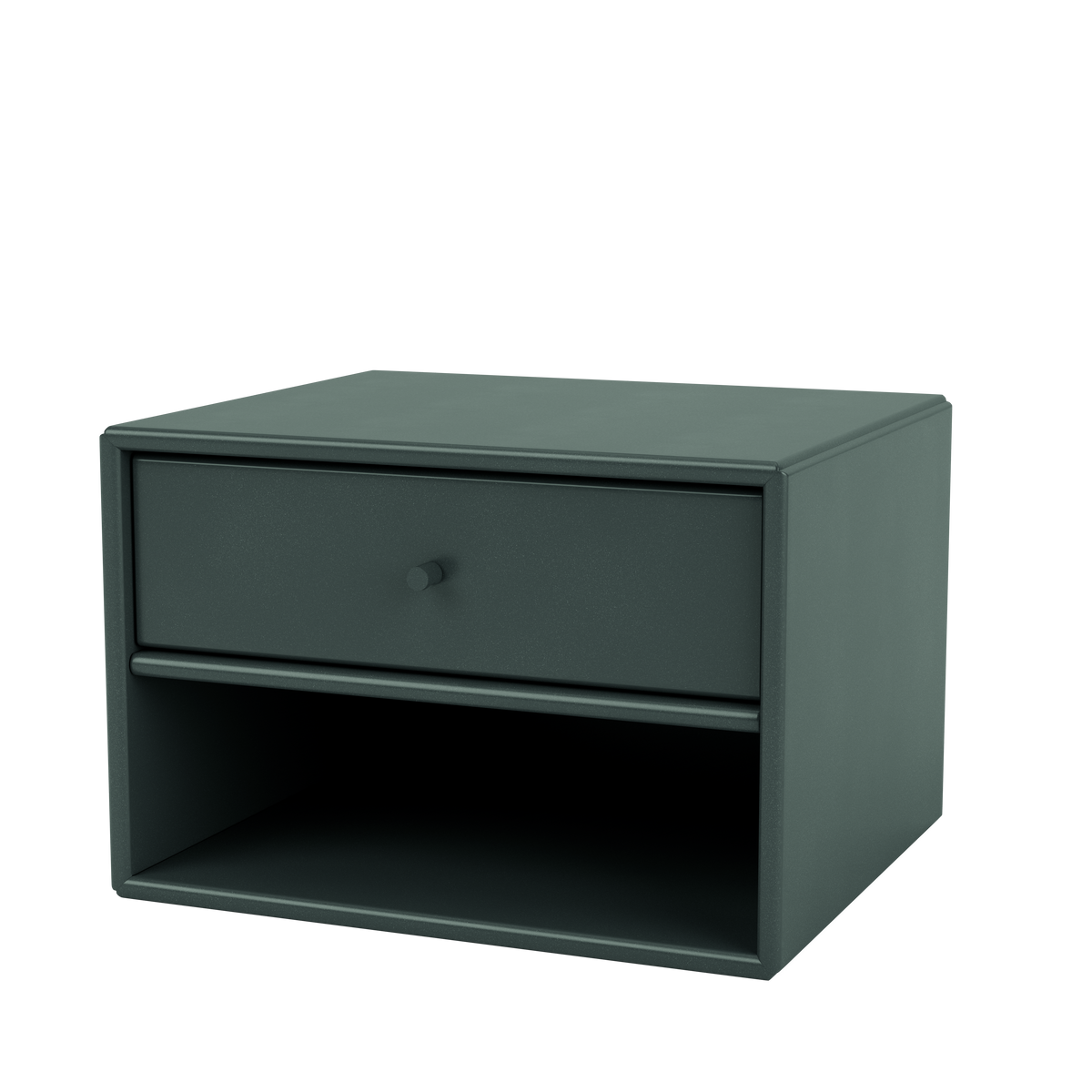 Table de nuit Dash par Peter J. Lassen, laque 163 Black Jade, suspendu au mur, packshot Montana