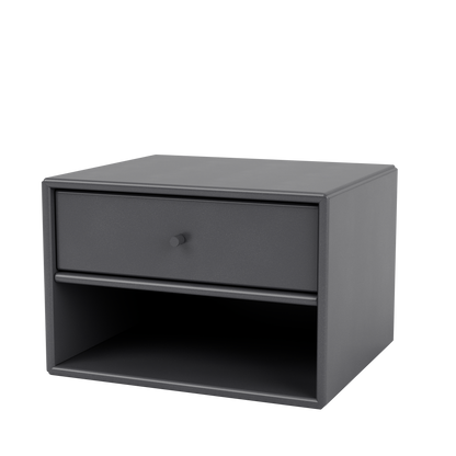 Table de nuit Dash par Peter J. Lassen, laque 36 Coal, suspendu au mur, packshot Montana