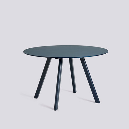Table ronde CPH 25 de Ronan et Erwan Bouroullec - Hay-Ø 120 cm, Chêne massif laqué bleu profond, plateau linoléum bleu fumé-The Woods Gallery