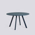 Table ronde CPH 25 de Ronan et Erwan Bouroullec - Hay-Ø 120 cm, Chêne massif laqué bleu profond, plateau linoléum bleu fumé-The Woods Gallery