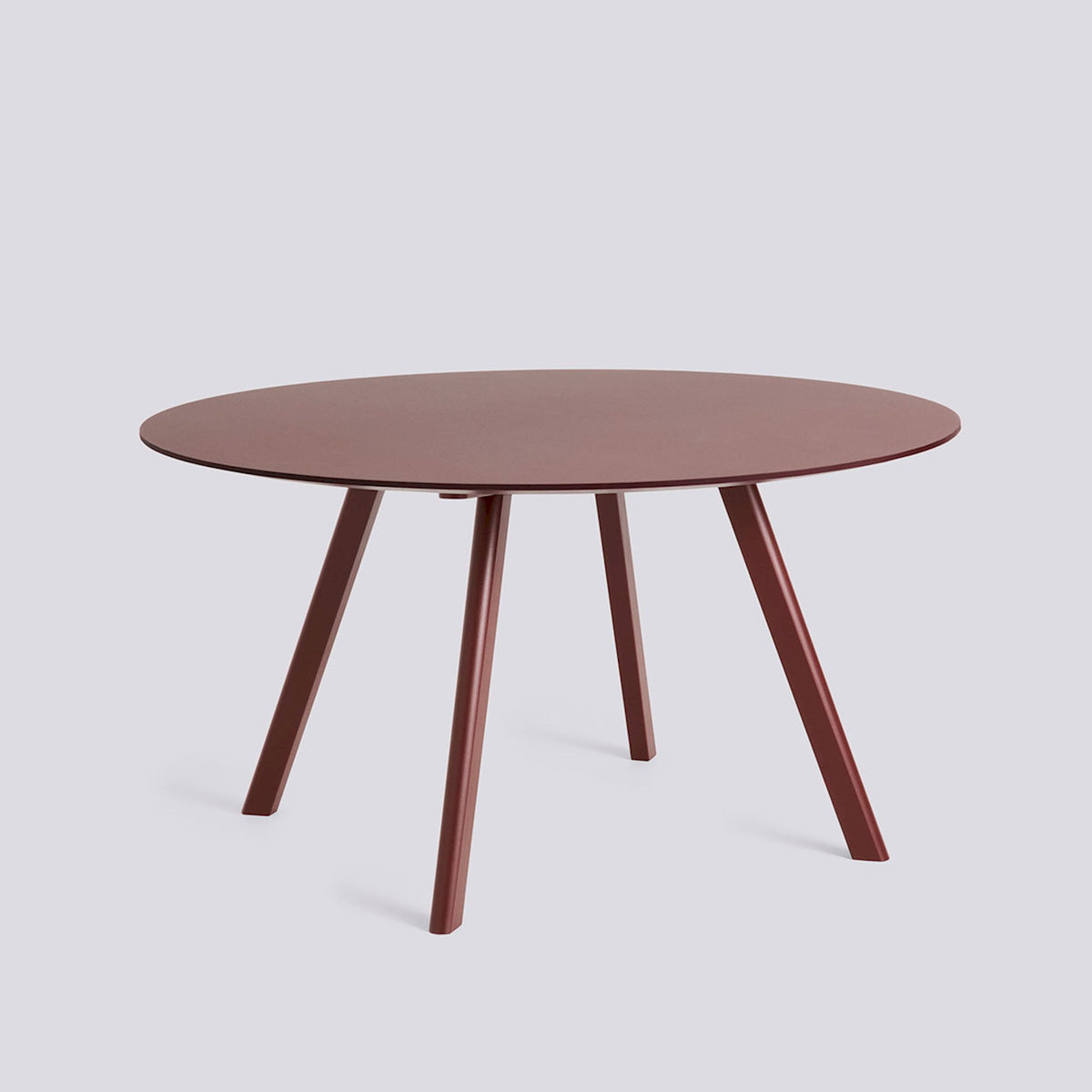 Table ronde CPH 25 de Ronan et Erwan Bouroullec - Hay-Ø 140 cm, Chêne massif laqué bordeaux, plateau linoléum bordeaux-The Woods Gallery