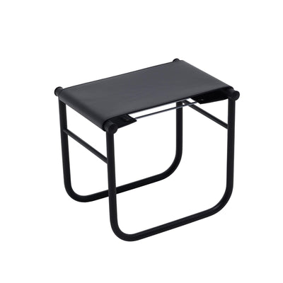 Tabouret "9" en cuir de Charlotte Perriand - Cassina-vue de trois quarts, assise en cuir noir-Cassina