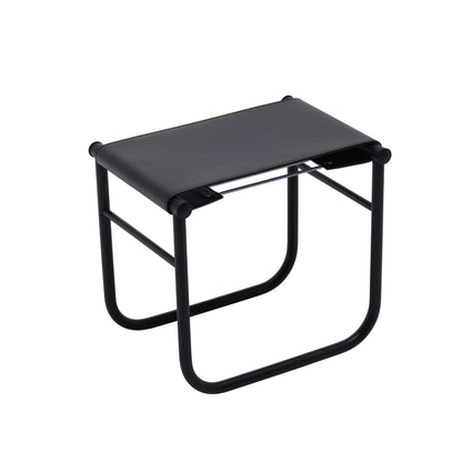 Tabouret "9" en cuir de Charlotte Perriand - Cassina-vue de trois quarts, assise en cuir noir-Cassina