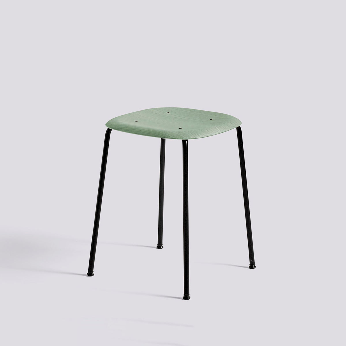 Tabouret Soft Edge 70 de Iskos-Berlin - Hay-Placage de chêne laqué Dusty green, assise — Acier thermolaqué noir, piètement 4 pieds-The Woods Gallery