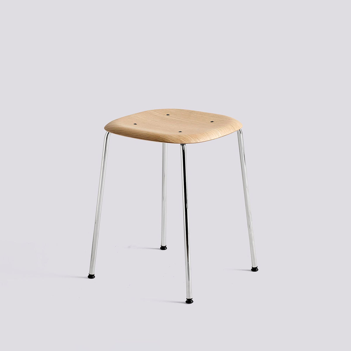 Tabouret Soft Edge 70 de Iskos-Berlin - Hay-Placage de chêne laqué naturel, assise — Acier chromé, piètement 4 pieds-The Woods Gallery