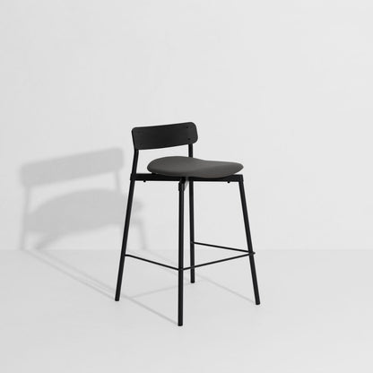 Tabouret de bar 65 cm Fromme Bois de Tom Chung - Petite Friture-Cuir noir-The Woods Gallery