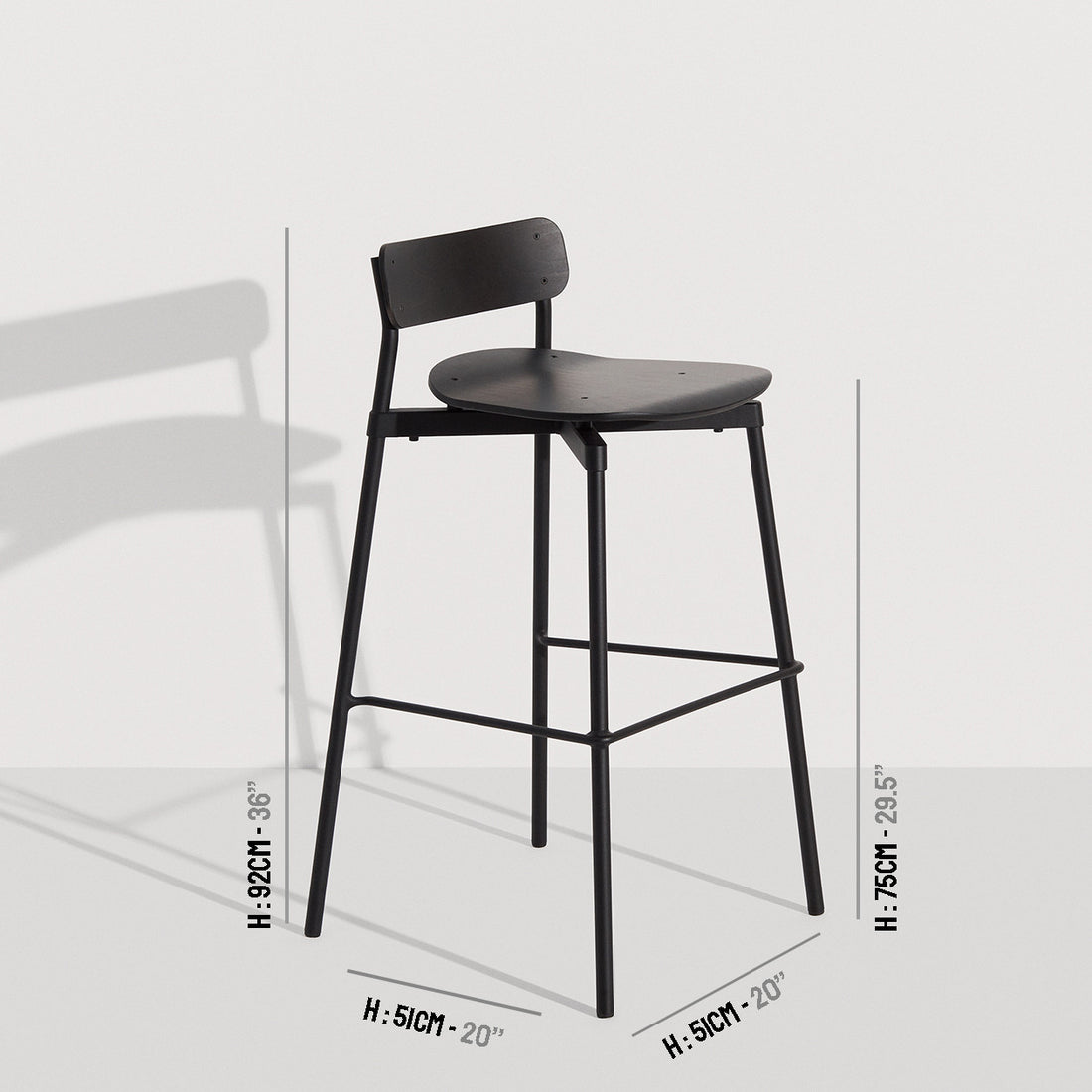 Tabouret de bar 75 cm Fromme Bois de Tom Chung - Petite Friture-Noir-The Woods Gallery