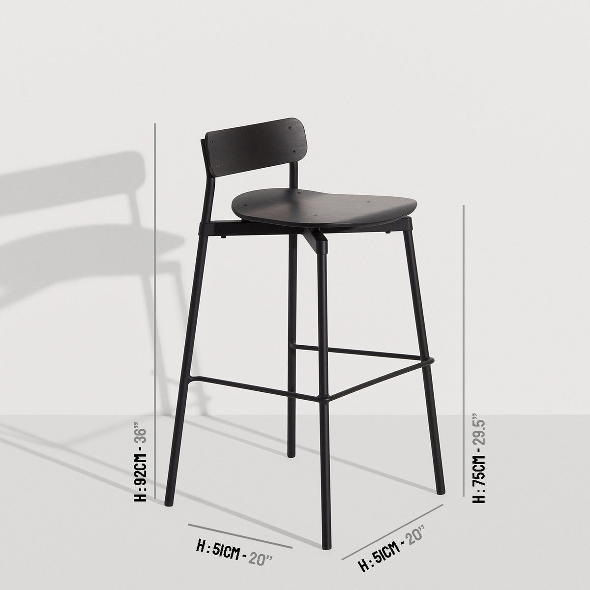 Tabouret de bar 75 cm Fromme Bois de Tom Chung - Petite Friture-Noir-The Woods Gallery