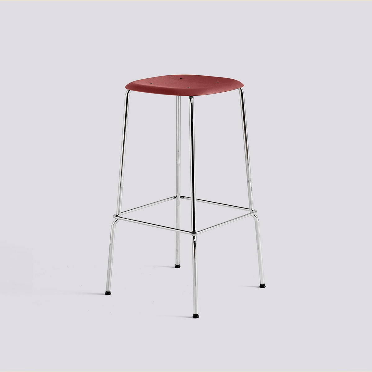 Tabouret de bar Soft Edge 80 de Iskos-Berlin - Hay-Placage de chêne laqué Fall red, assise — Acier chromé, piètement 4 pieds — assise à 75 cm-The Woods Gallery