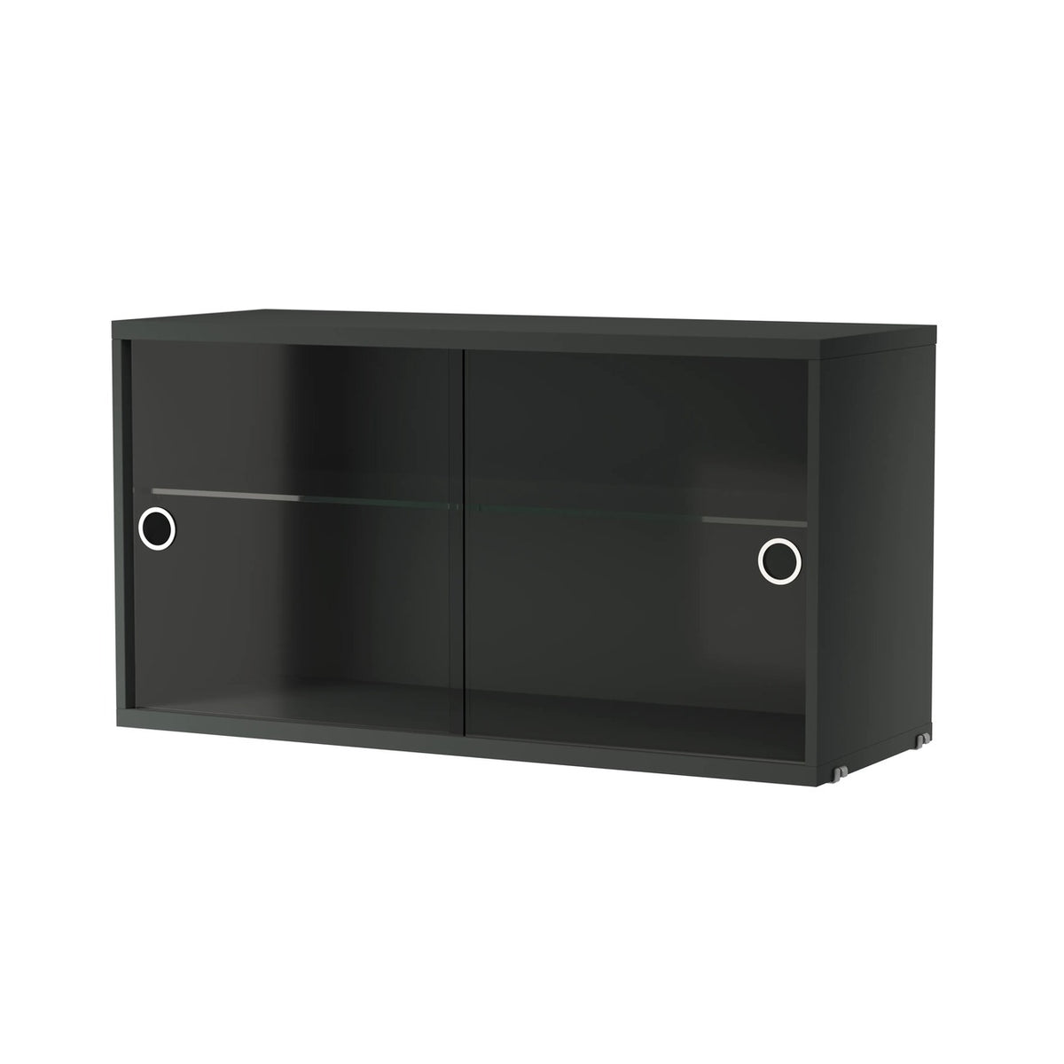Caisson 2 portes vitrées coulissantes L 78 cm, String Furniture, coloris gris foncé, packshot sur fond blanc