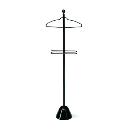 Valet de chambre Servonotte de Achille Castiglioni - Zanotta-noir, cintre et porte-pantalon sur socle conique-The Woods Gallery