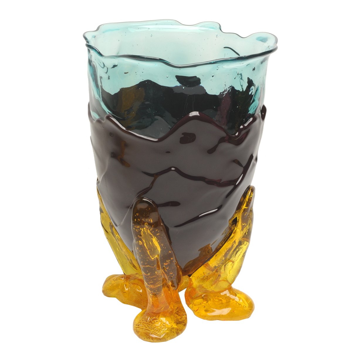 Vase Clear Extra Colour - Clear Aqua, Matt Aubergine And Clear Yellow par Gaetano Pesce - Fish Design-S-The Woods Gallery