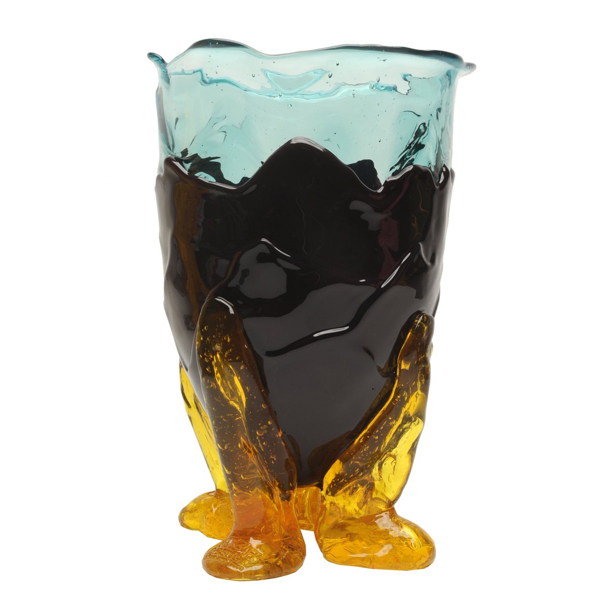 Vase Clear Extra Colour - Clear Aqua, Matt Aubergine And Clear Yellow par Gaetano Pesce - Fish Design-S-The Woods Gallery
