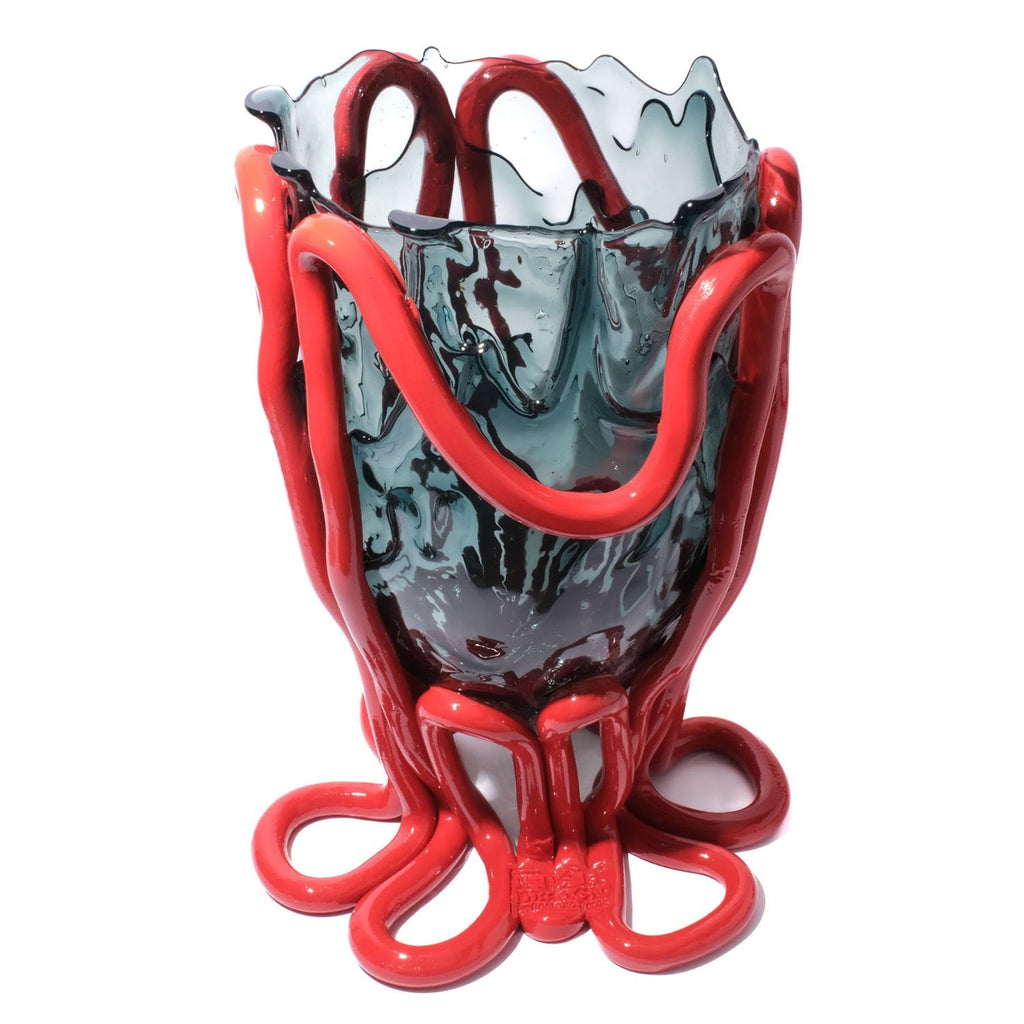 Vase Indian Summer - Clear Blue, Matt Red par Gaetano Pesce - Fish Design-S-The Woods Gallery