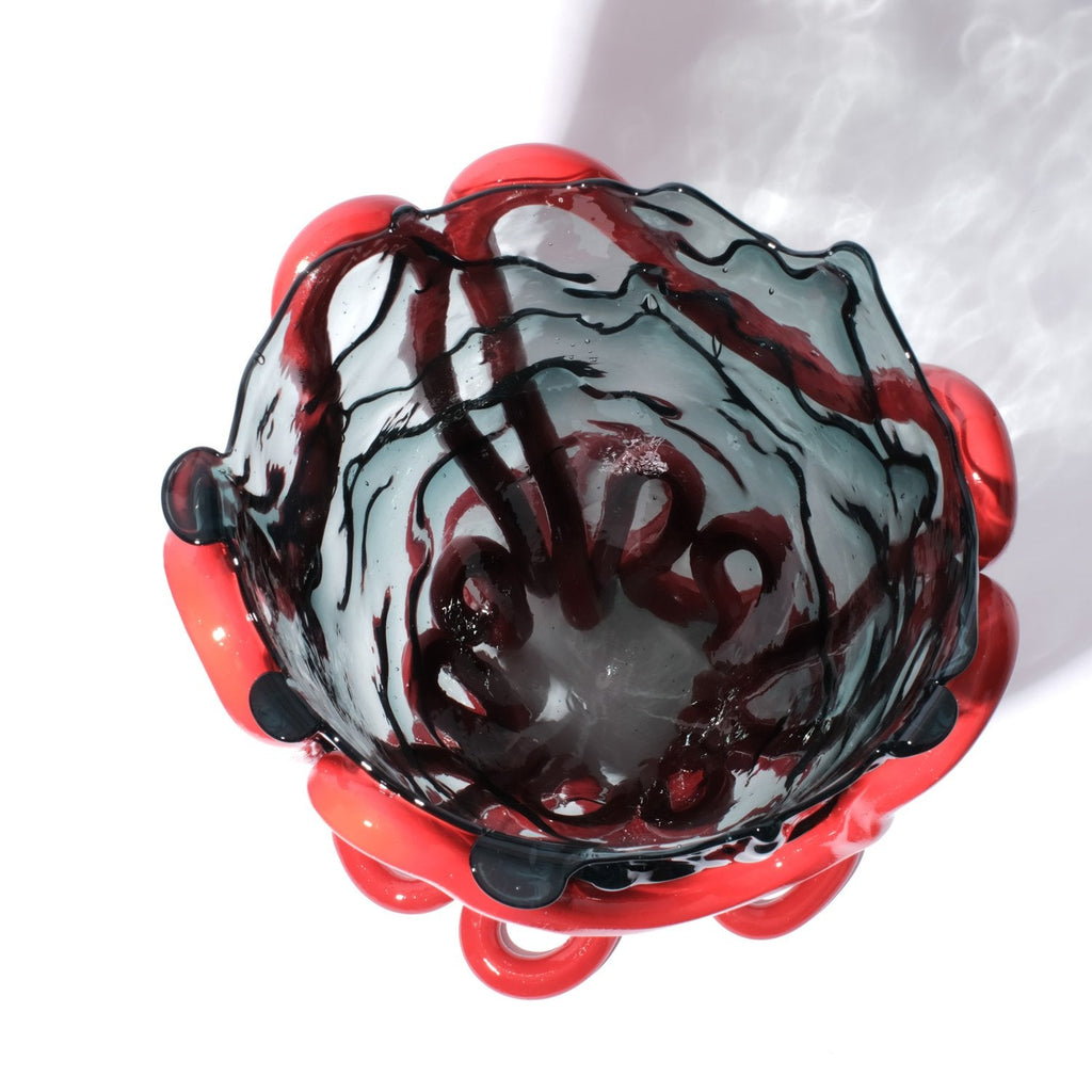 Vase Indian Summer - Clear Blue, Matt Red par Gaetano Pesce - Fish Design-S-The Woods Gallery