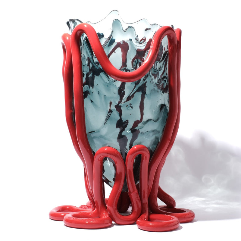 Vase Indian Summer - Clear Blue, Matt Red par Gaetano Pesce - Fish Design-S-The Woods Gallery
