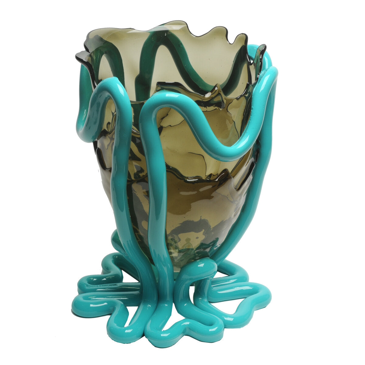 Vase Indian Summer - Clear Fumè And Matt Turquoise par Gaetano Pesce - Fish Design-S-The Woods Gallery