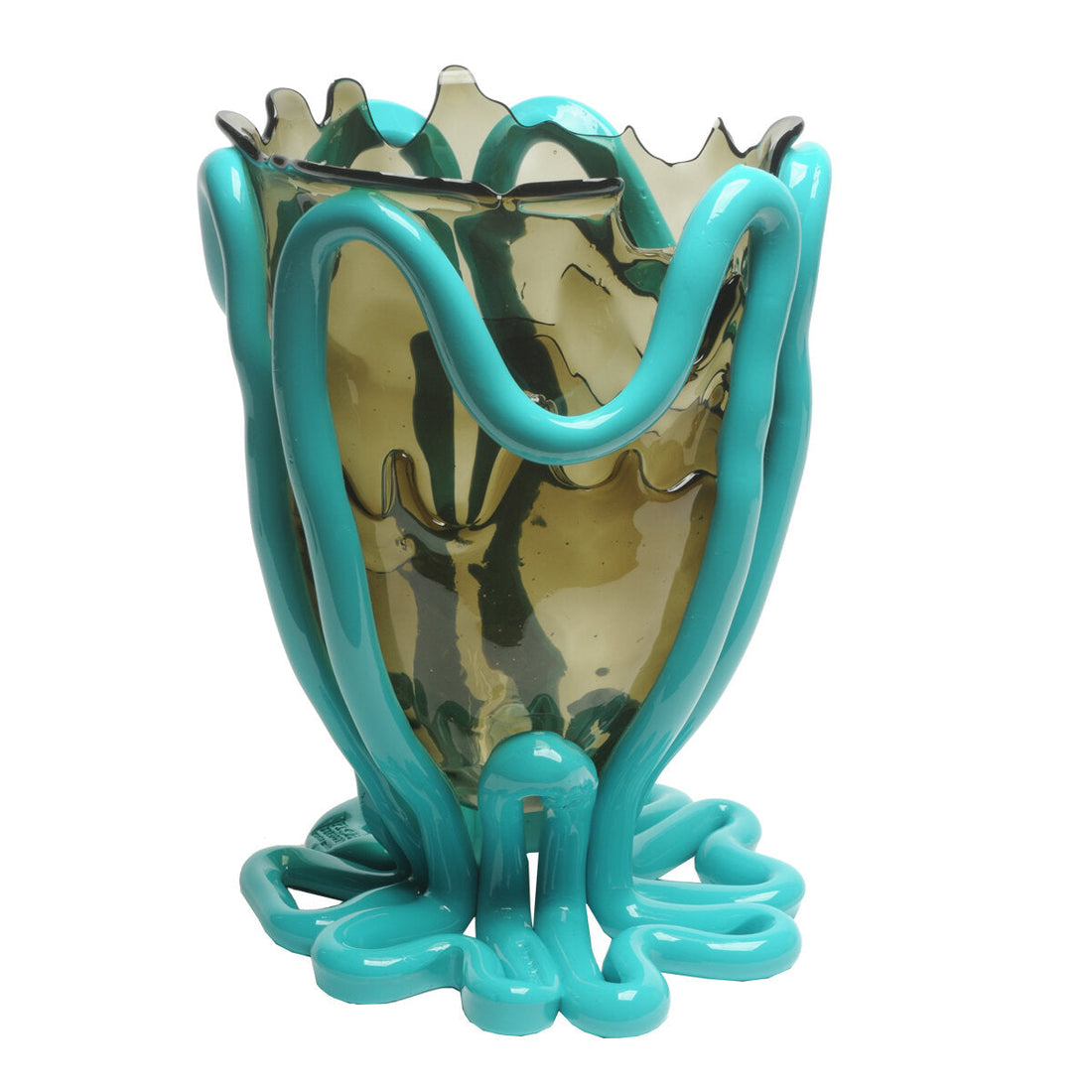 Vase Indian Summer - Clear Fumè And Matt Turquoise par Gaetano Pesce - Fish Design-S-The Woods Gallery