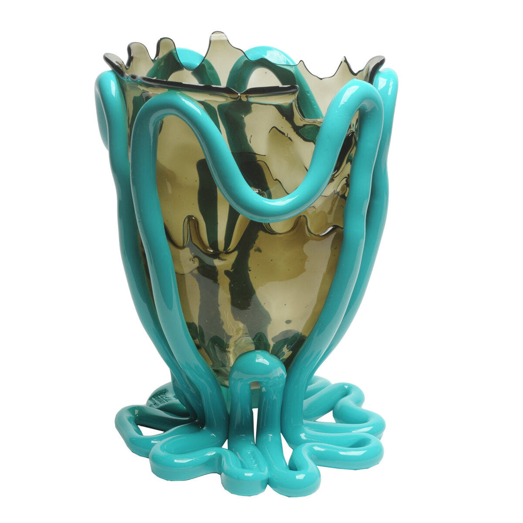 Vase Indian Summer - Clear Fumè And Matt Turquoise par Gaetano Pesce - Fish Design-S-The Woods Gallery