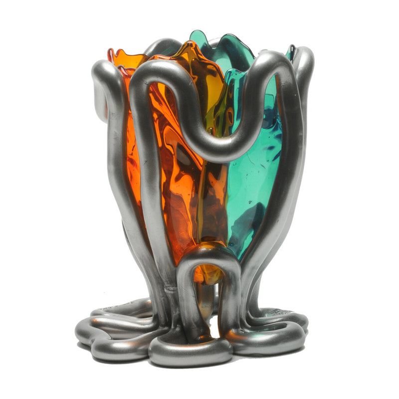 Vase Indian Summer Extra Colour - Clear Aqua, Orange, Matt Silver par Gaetano Pesce - Fish Design-S-The Woods Gallery